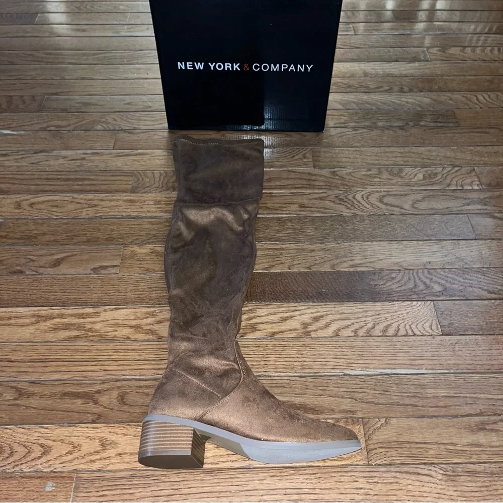 New York & Company Rana Faux Suede Tall Boots Cognac Brown Women’s Size 6